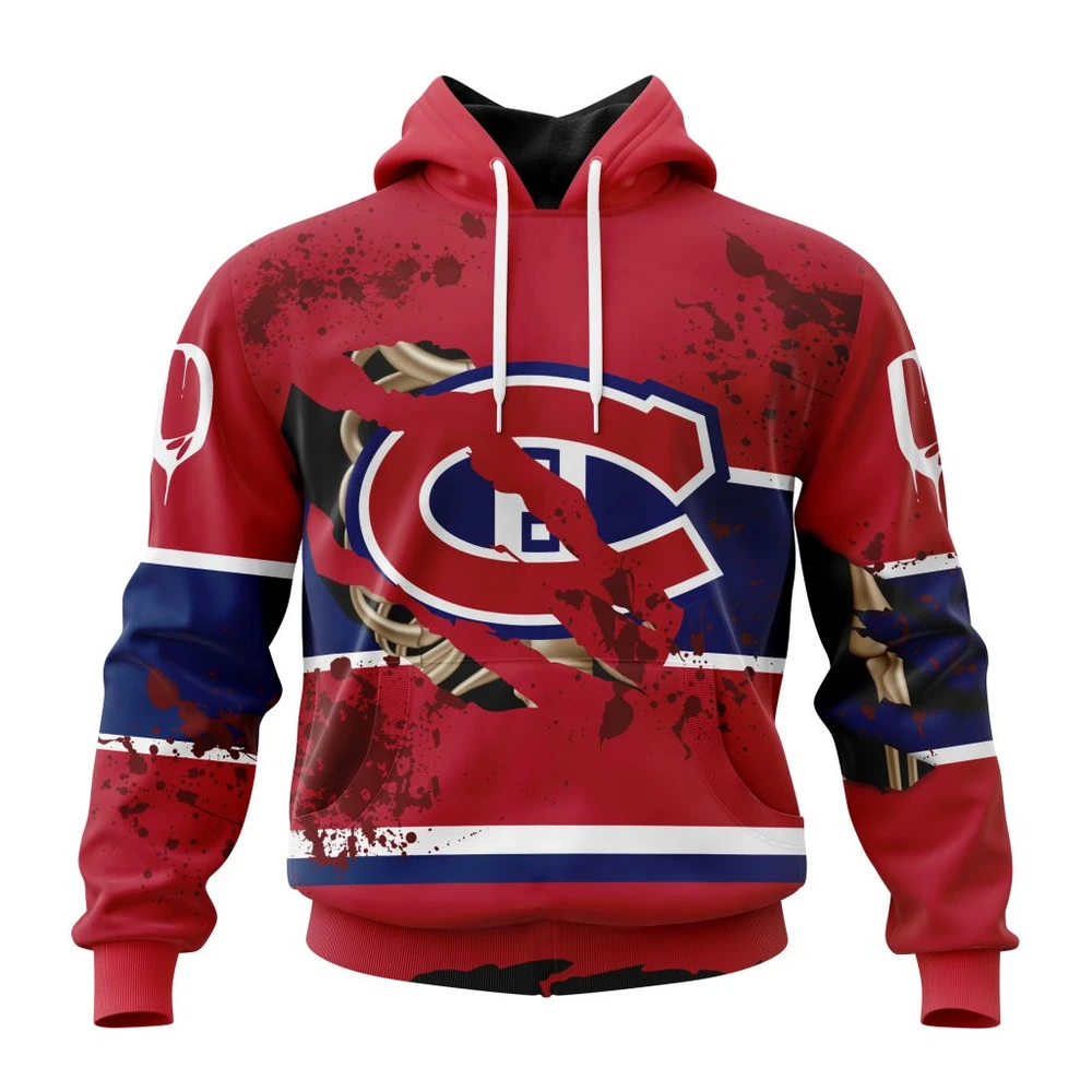 Hoodie NHL Montreal Canadiens, Specialized Design Jersey With Your Ribs For Halloween QTNHL080524A3507HD