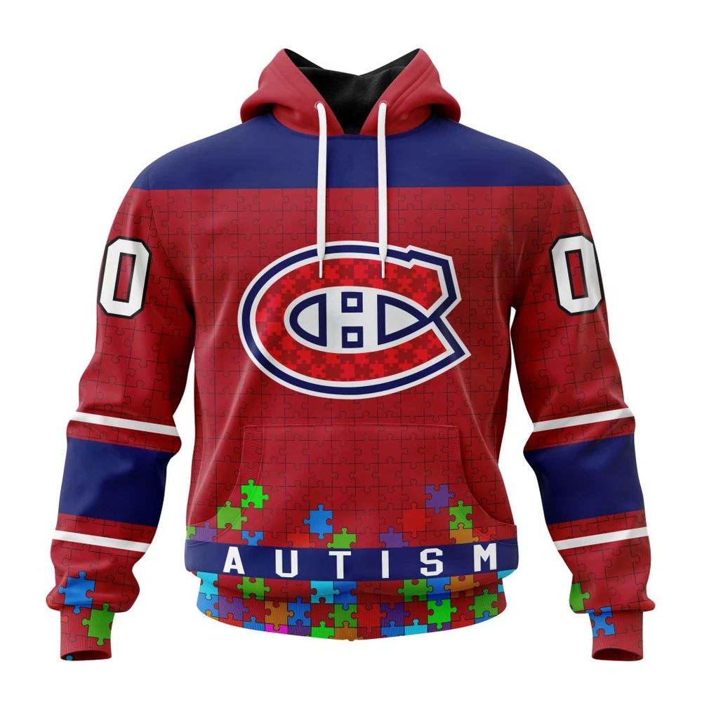 Hoodie NHL Montreal Canadiens, Specialized Unisex Kits Hockey Fights Against Autism QTNHL080524A2660HD