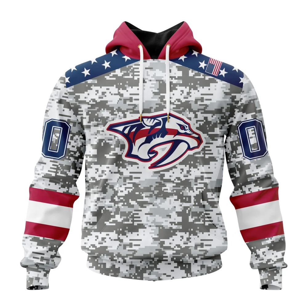 Hoodie NHL Nashville Predators Special Camo Design For Veterans Day St2301 QTNHL080524A1803HD