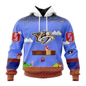 Hoodie NHL Nashville Predators Special Kits With Super Mario Game Design QTNHL080524A2446HD