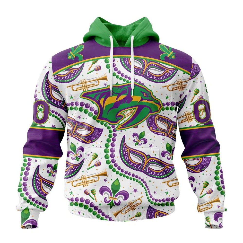 Hoodie NHL Nashville Predators Special Mardi Gras Design St2401 QTNHL080524A737HD