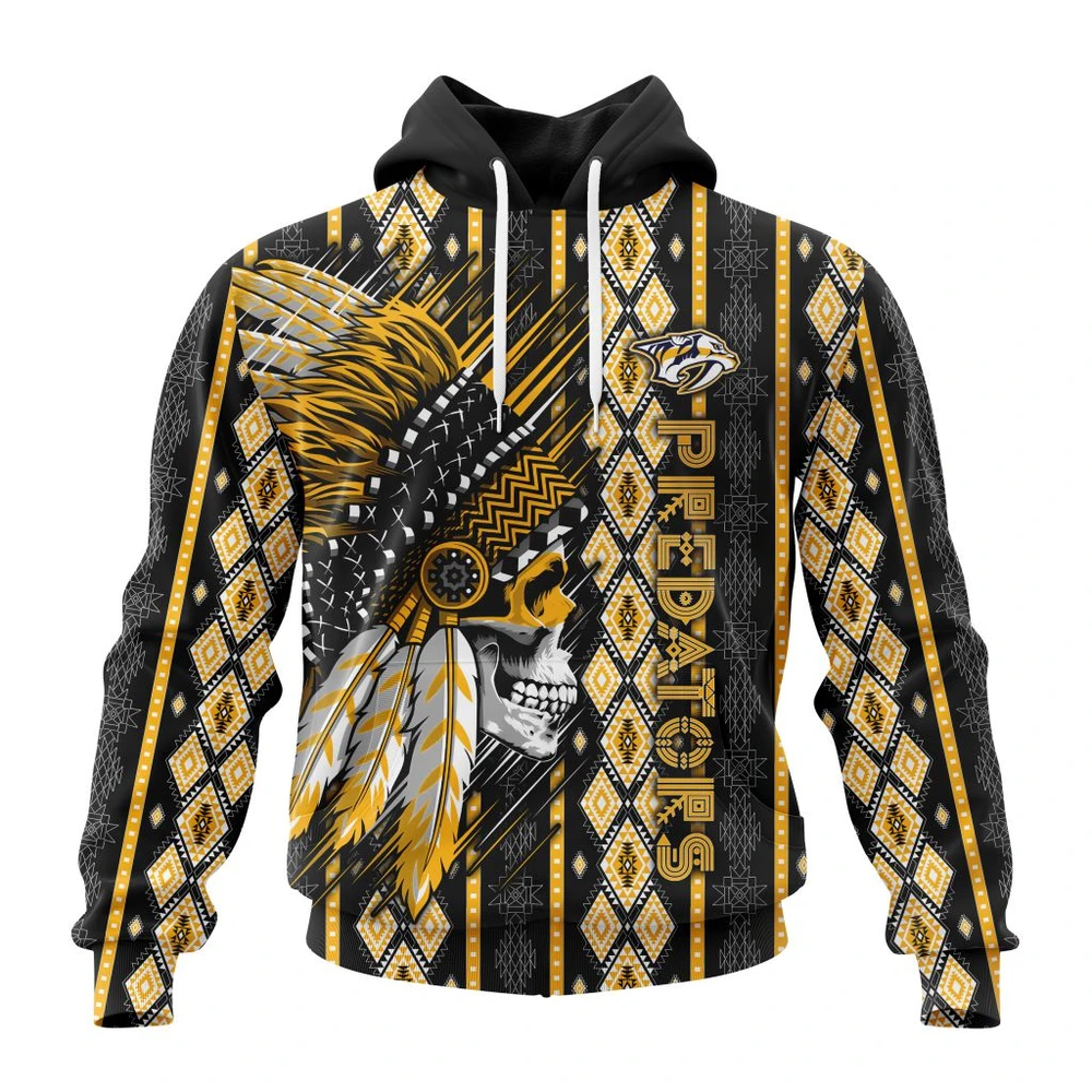 Hoodie NHL Nashville Predators Special Skull Native Design St2301 QTNHL080524A2111HD
