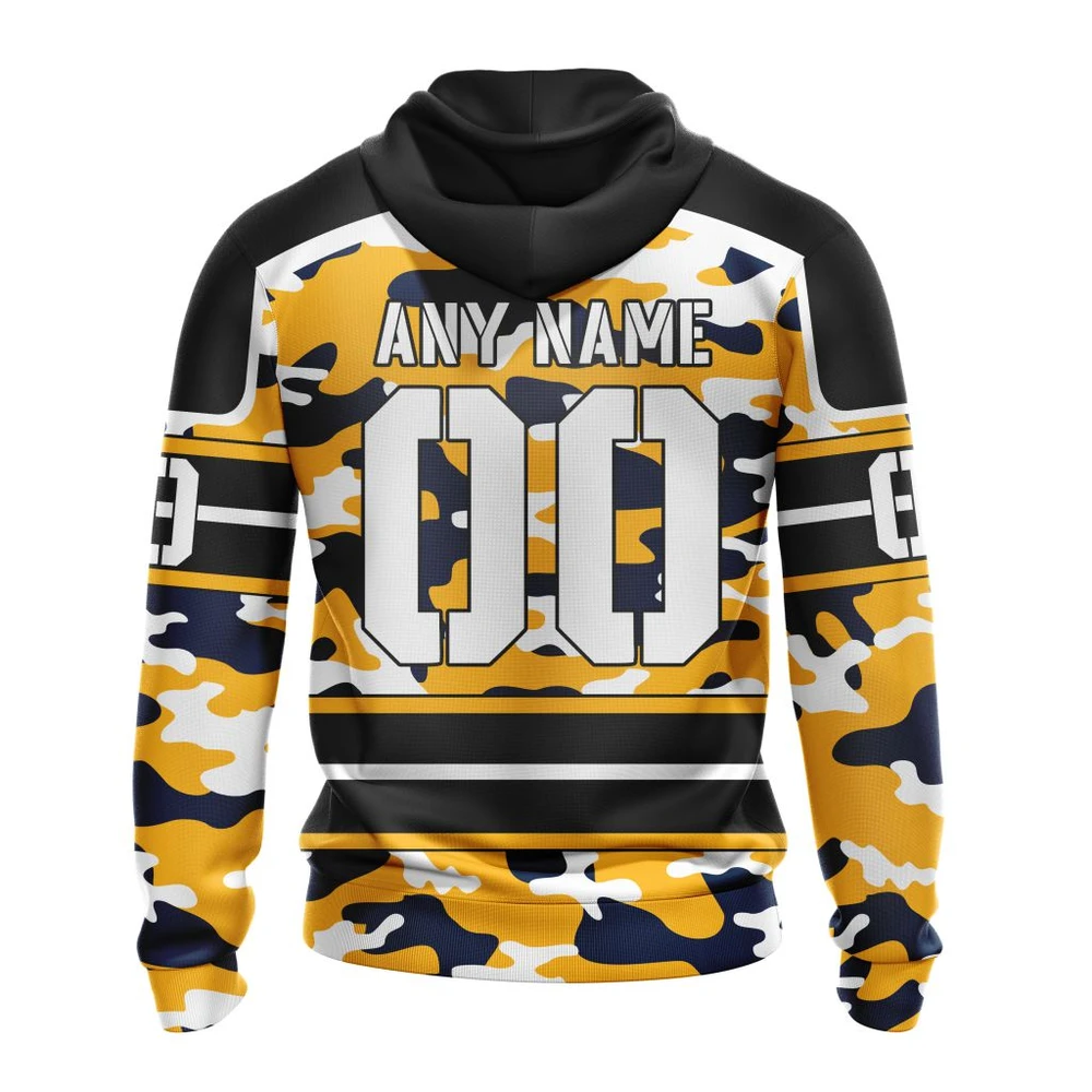 Hoodie NHL Nashville Predators, Specialized Design Wih Camo Team Color And Military Force Logo QTNHL080524A3533HD - Image 2