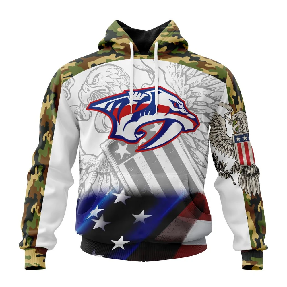 Hoodie NHL Nashville Predators, Specialized Design With Our America Flag And Our America Eagle QTNHL080524A3445HD