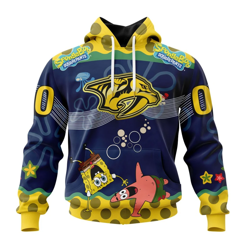 Hoodie NHL Nashville Predators, Specialized Jersey With Spongebob QTNHL080524A3323HD