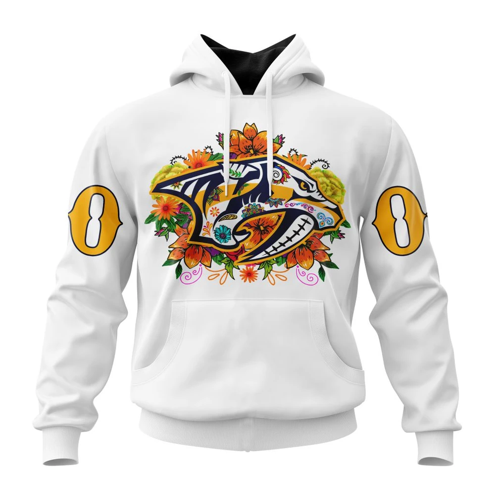 Hoodie NHL Nashville Predators, Specialized Unisex Kits Dia De Muertos QTNHL080524A2857HD