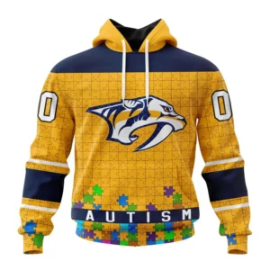 Hoodie NHL Nashville Predators, Specialized Unisex Kits Hockey Fights Against Autism QTNHL080524A2657HD