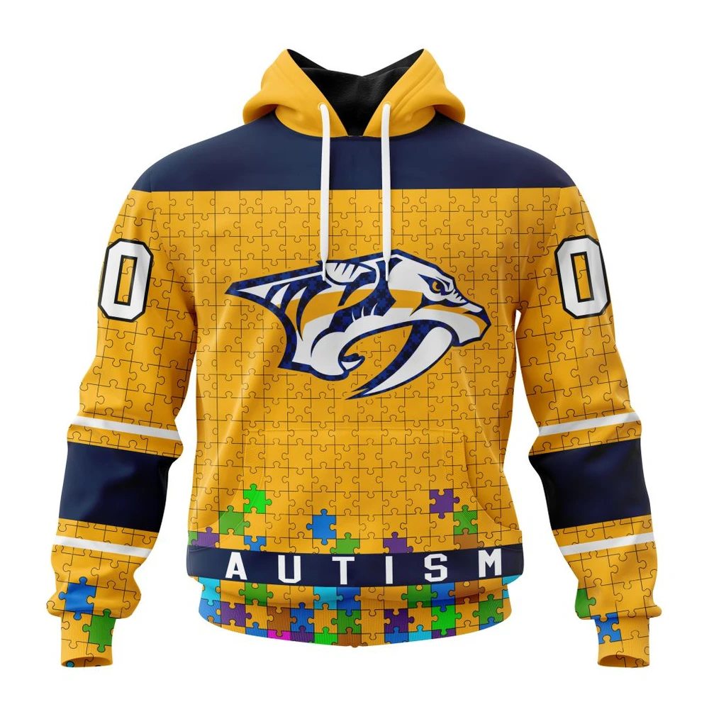 Hoodie NHL Nashville Predators, Specialized Unisex Kits Hockey Fights Against Autism QTNHL080524A2657HD