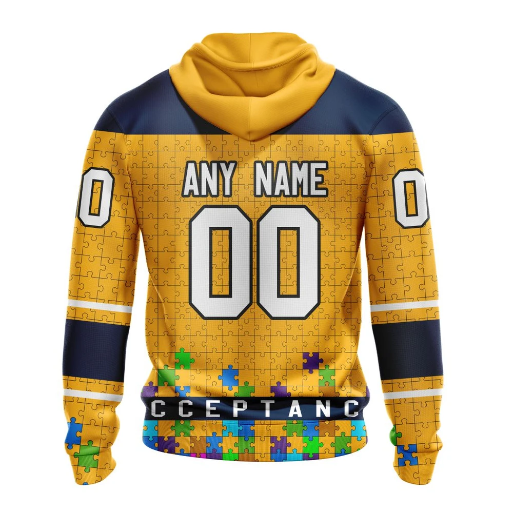 Hoodie NHL Nashville Predators, Specialized Unisex Kits Hockey Fights Against Autism QTNHL080524A2657HD - Image 2
