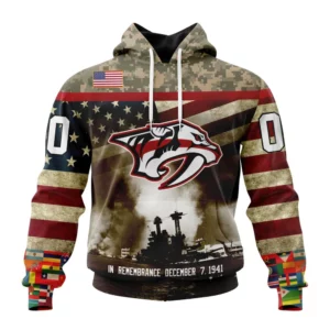 Hoodie NHL Nashville Predators, Specialized Unisex Kits Remember Pearl Harbor QTNHL080524A2982HD