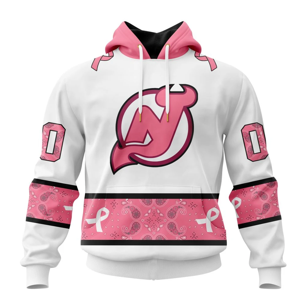 Hoodie NHL New Jersey Devils In Classic Style With Paisley! In October We Wear Pink Breast Cancer QTNHL080524A1670HD
