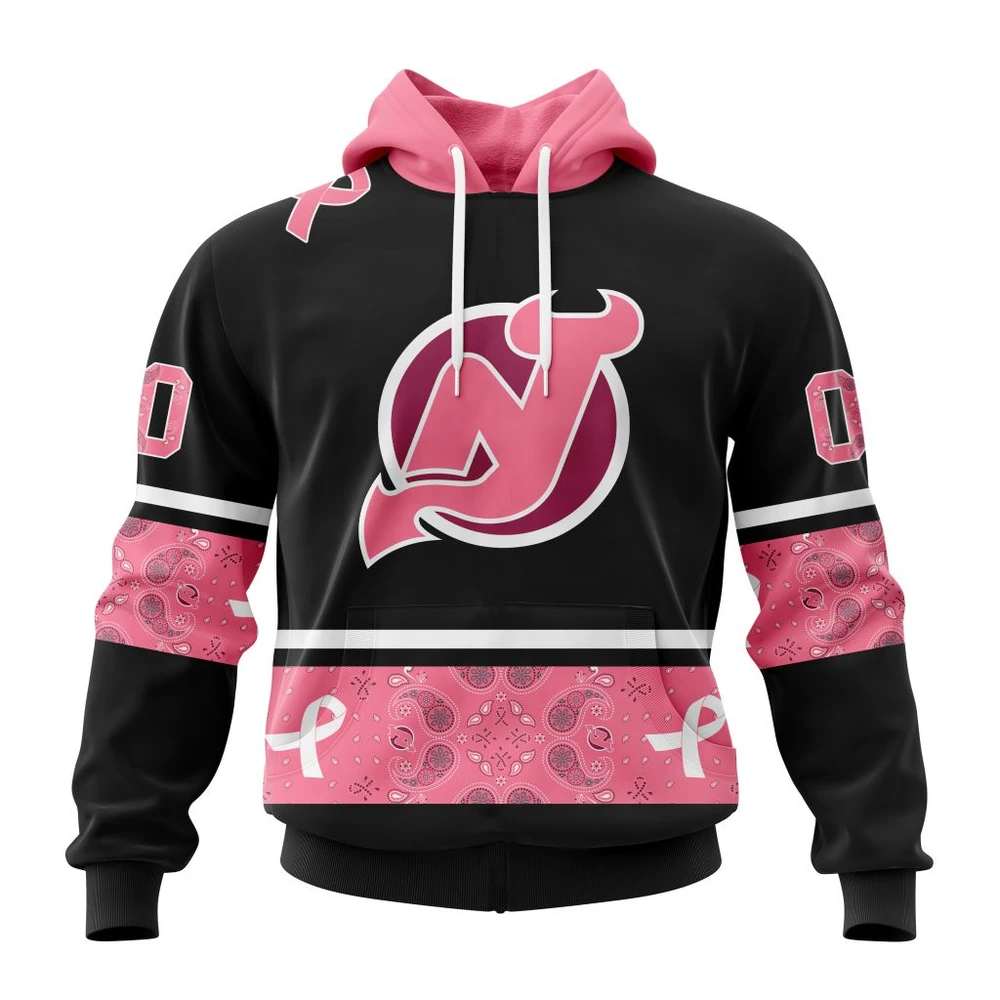 Hoodie NHL New Jersey Devils, Specialized Design In Classic Style With Paisley! In October We Wear Pink Breast Cancer QTNHL080524A3591HD