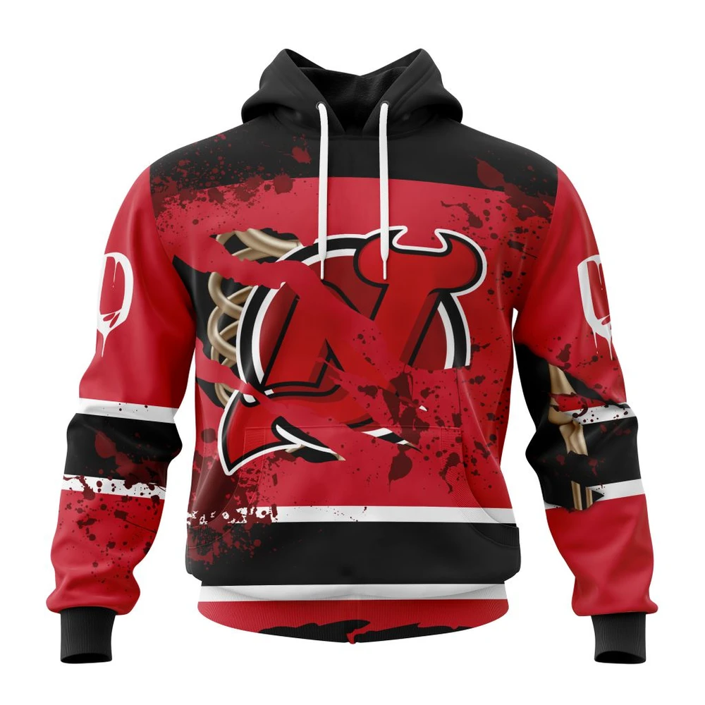 Hoodie NHL New Jersey Devils, Specialized Design Jersey With Your Ribs For Halloween QTNHL080524A3505HD
