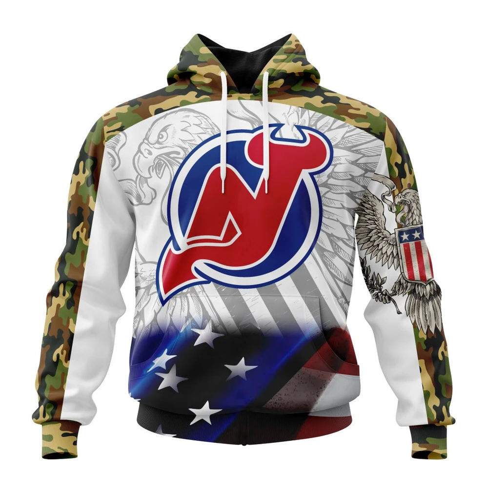 Hoodie NHL New Jersey Devils, Specialized Design With Our America Flag And Our America Eagle QTNHL080524A3446HD
