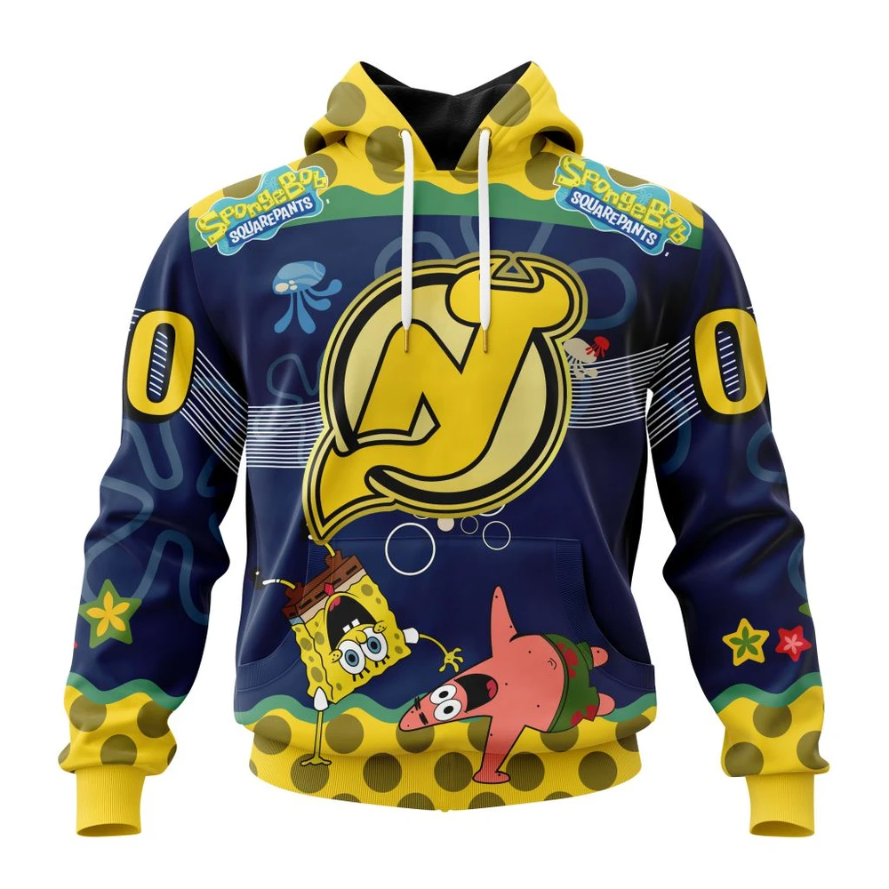 Hoodie NHL New Jersey Devils, Specialized Jersey With Spongebob QTNHL080524A374HD
