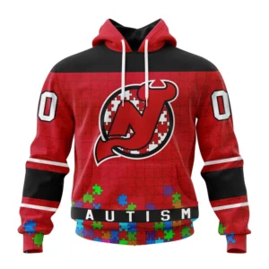 Hoodie NHL New Jersey Devils, Specialized Unisex Kits Hockey Fights Against Autism QTNHL080524A2658HD