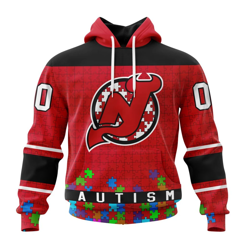 Hoodie NHL New Jersey Devils, Specialized Unisex Kits Hockey Fights Against Autism QTNHL080524A2658HD