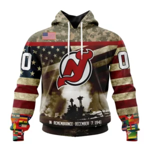 Hoodie NHL New Jersey Devils, Specialized Unisex Kits Remember Pearl Harbor QTNHL080524A2983HD