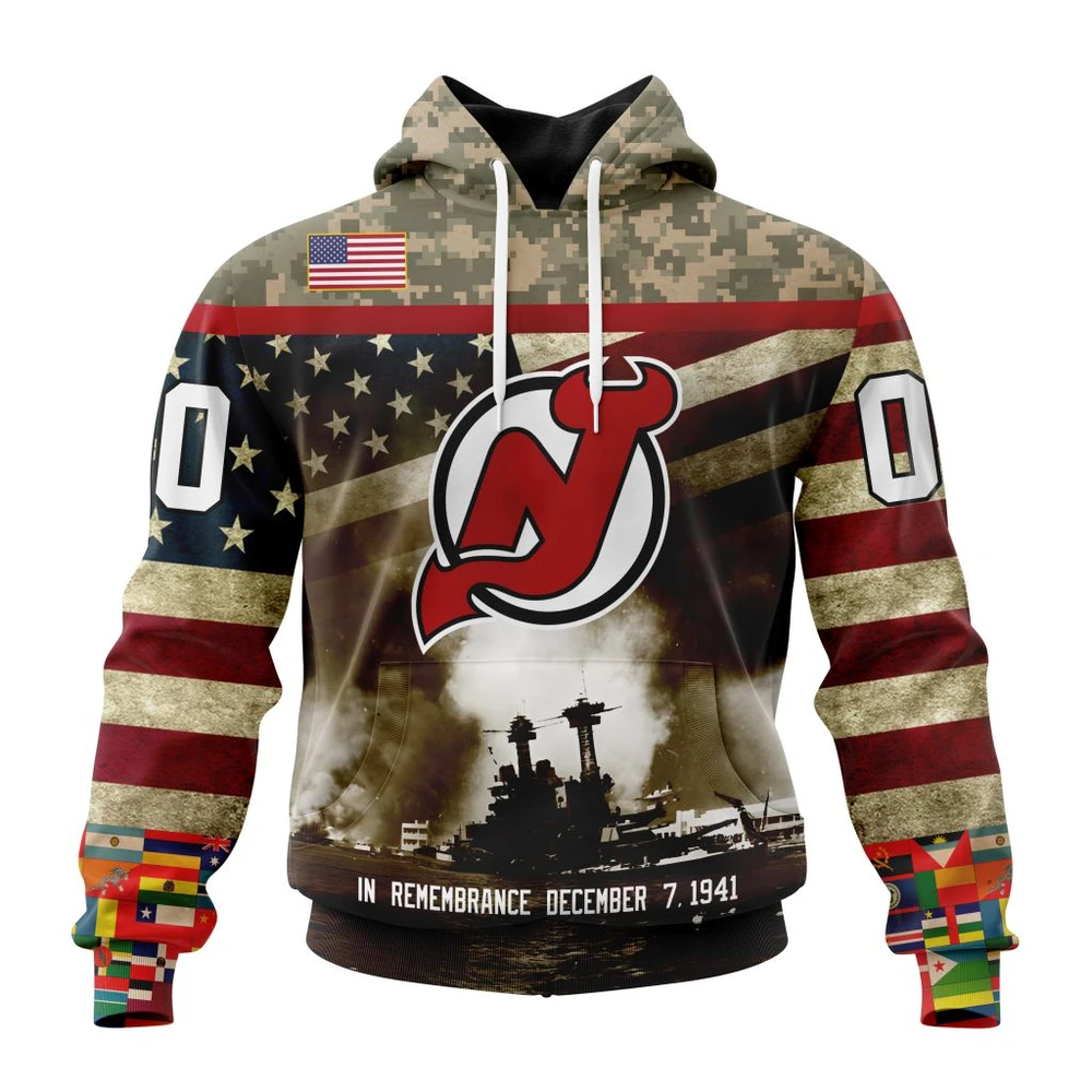 Hoodie NHL New Jersey Devils, Specialized Unisex Kits Remember Pearl Harbor QTNHL080524A2983HD