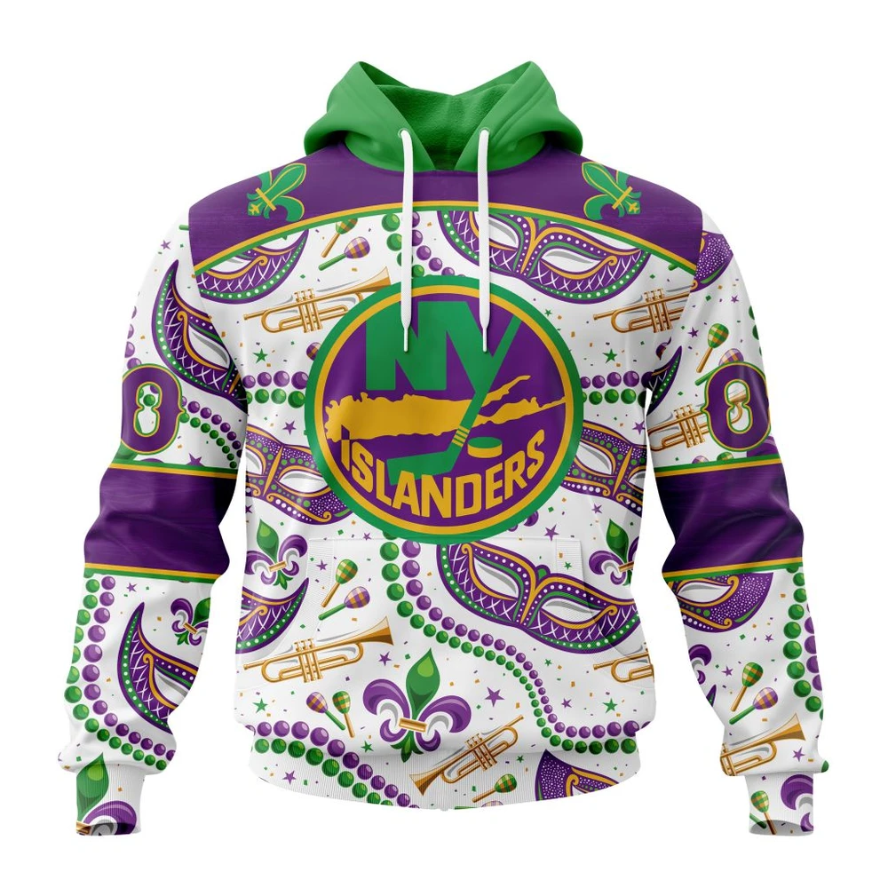 Hoodie NHL New York Islanders Special Mardi Gras Design St2401 QTNHL080524A736HD