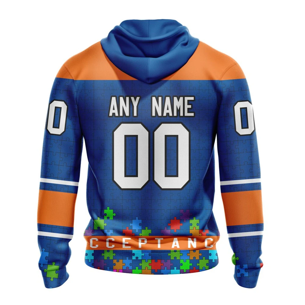 Hoodie NHL New York Islanders, Specialized Unisex Kits Hockey Fights Against Autism QTNHL080524A2656HD - Image 2