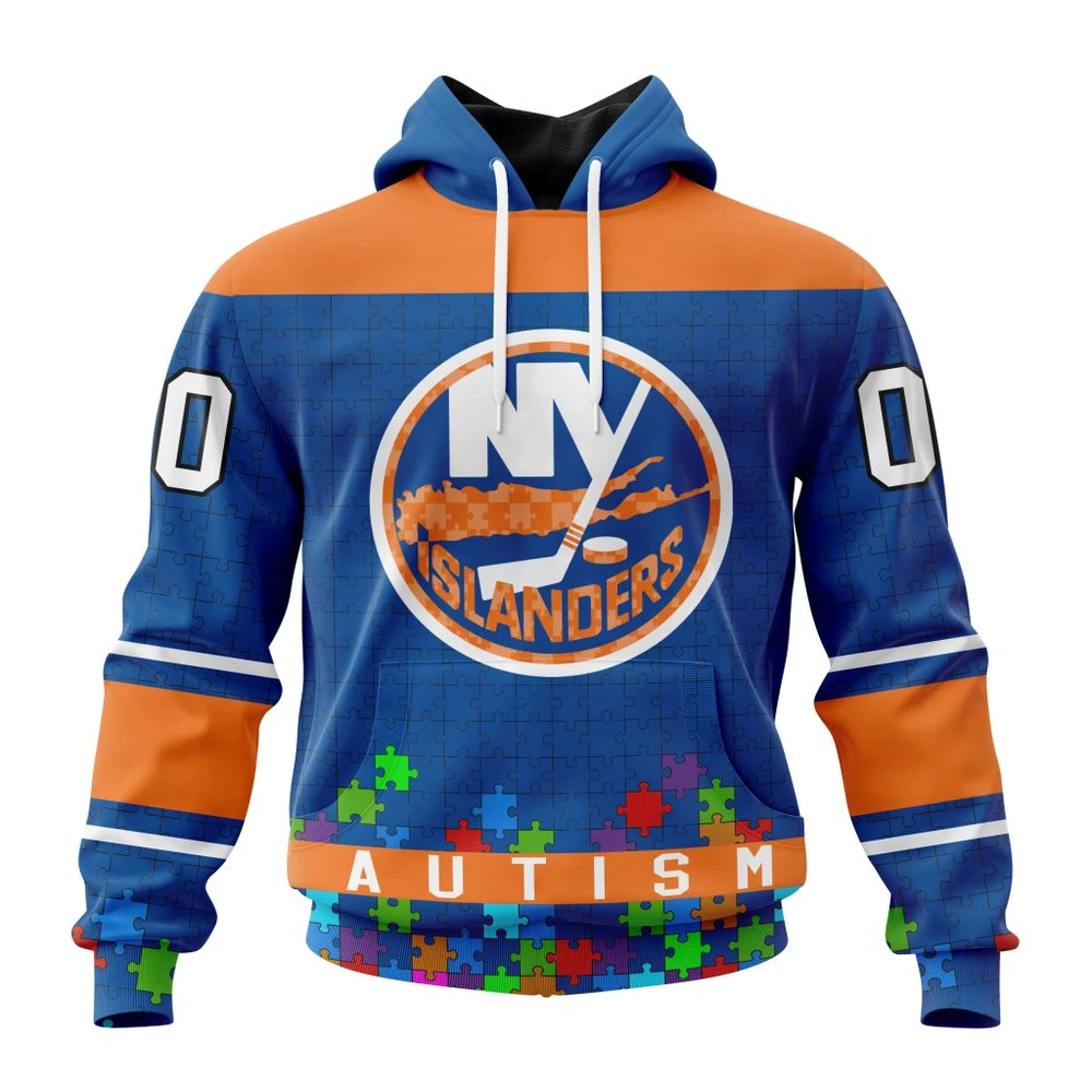 Hoodie NHL New York Islanders, Specialized Unisex Kits Hockey Fights Against Autism QTNHL080524A2656HD