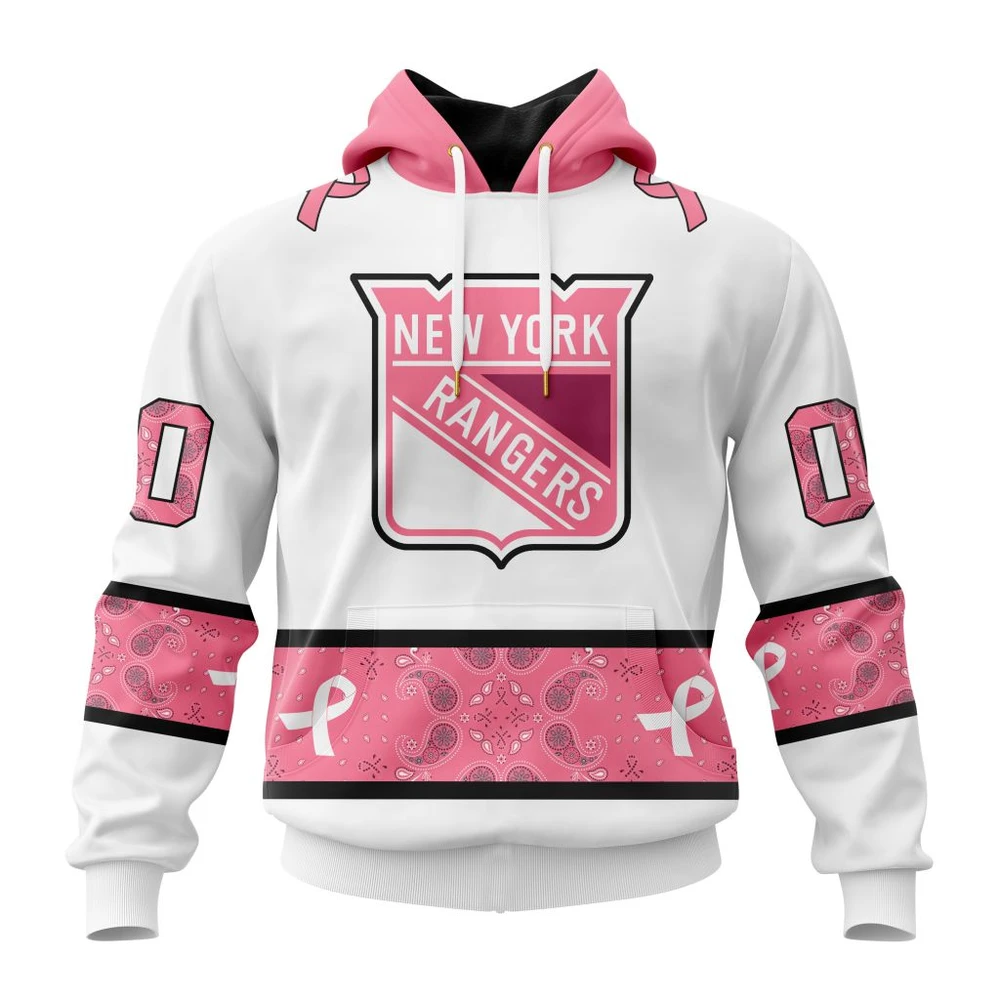 Hoodie NHL New York Rangers In Classic Style With Paisley! In October We Wear Pink Breast Cancer QTNHL080524A220HD