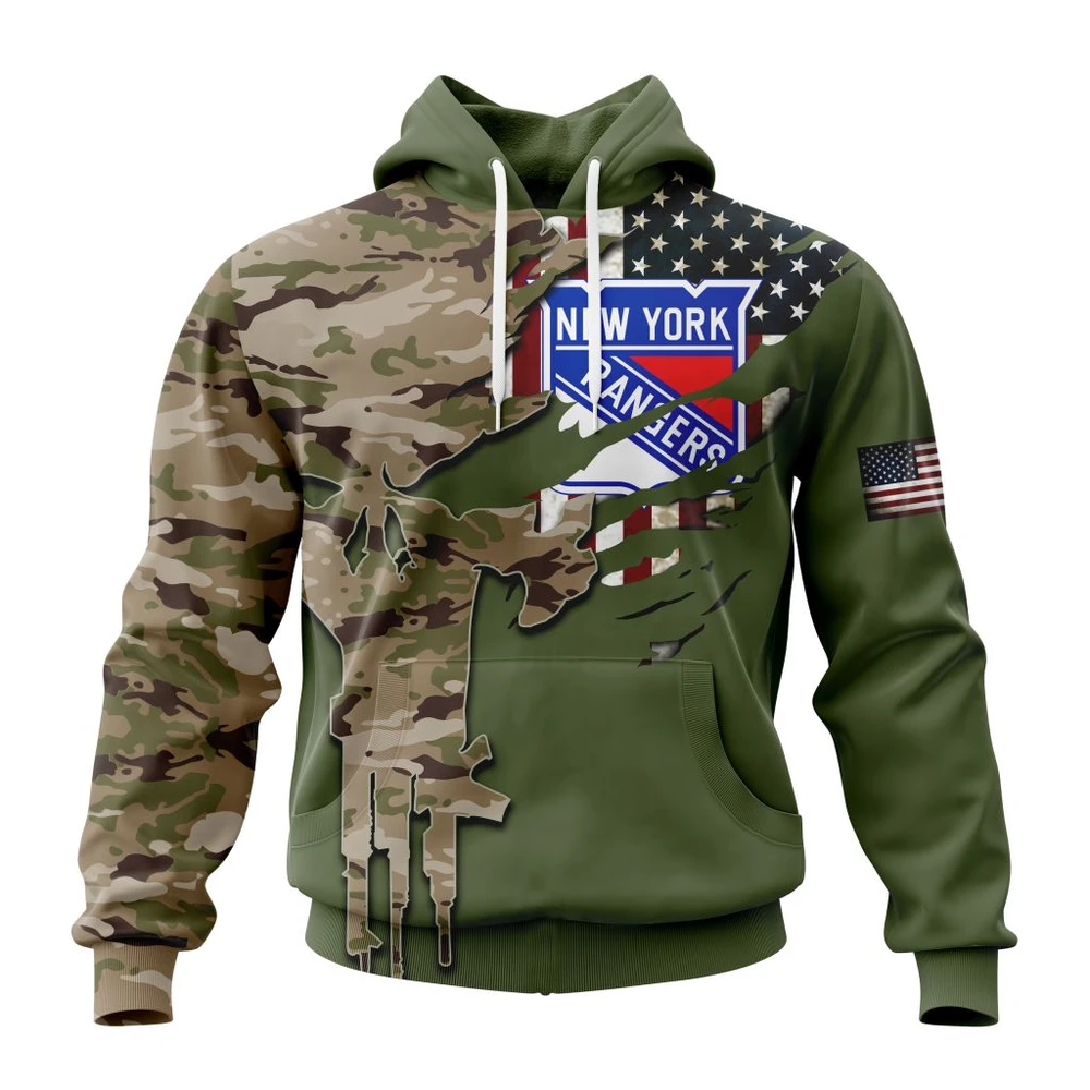 Hoodie NHL New York Rangers Special Camo Skull Design St2303 QTNHL080524A1710HD