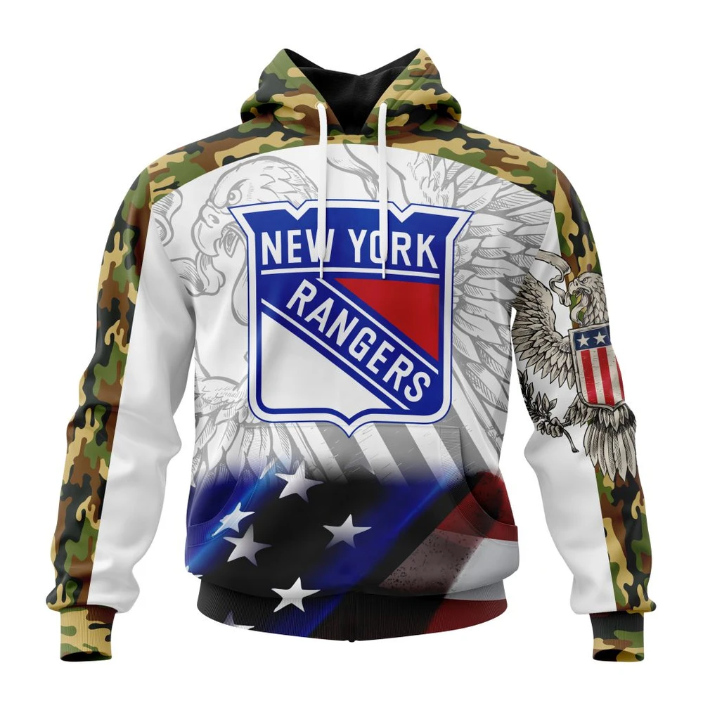 Hoodie NHL New York Rangers, Specialized Design With Our America Flag And Our America Eagle QTNHL080524A3443HD