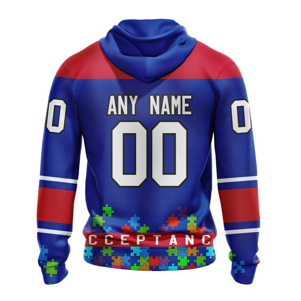 Hoodie NHL New York Rangers, Specialized Unisex Kits Hockey Fights Against Autism QTNHL080524A2655HD - Image 2