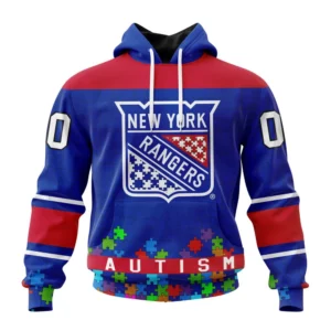 Hoodie NHL New York Rangers, Specialized Unisex Kits Hockey Fights Against Autism QTNHL080524A2655HD