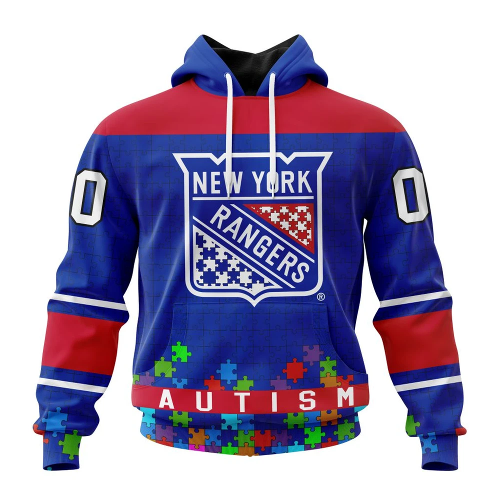 Hoodie NHL New York Rangers, Specialized Unisex Kits Hockey Fights Against Autism QTNHL080524A2655HD