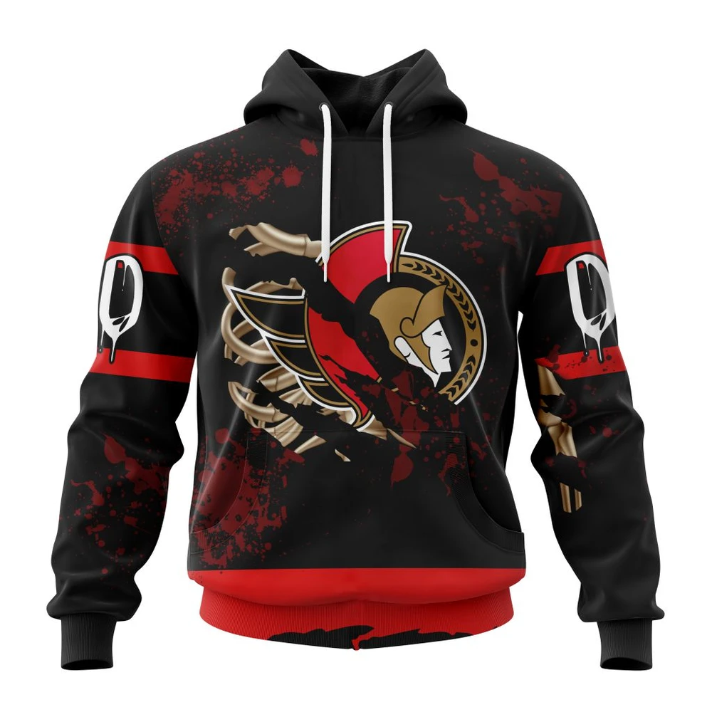 Hoodie NHL Ottawa Senators, Specialized Design Jersey With Your Ribs For Halloween QTNHL080524A3501HD