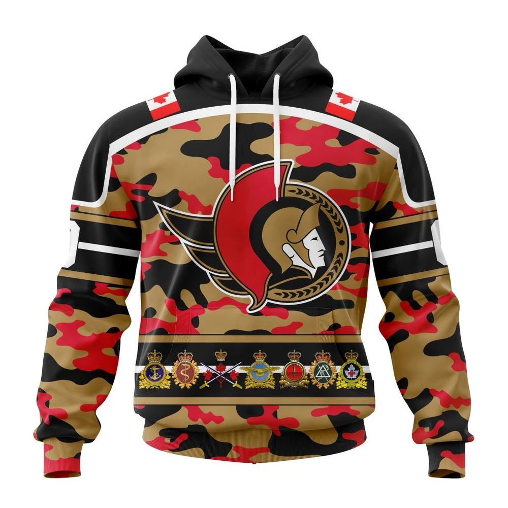 Hoodie NHL Ottawa Senators, Specialized Design Wih Camo Team Color And Military Force Logo QTNHL080524A3530HD