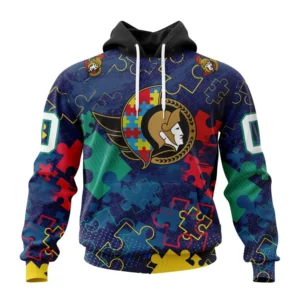 Hoodie NHL Ottawa Senators, Specialized Fearless Aganst Autism QTNHL080524A2623HD