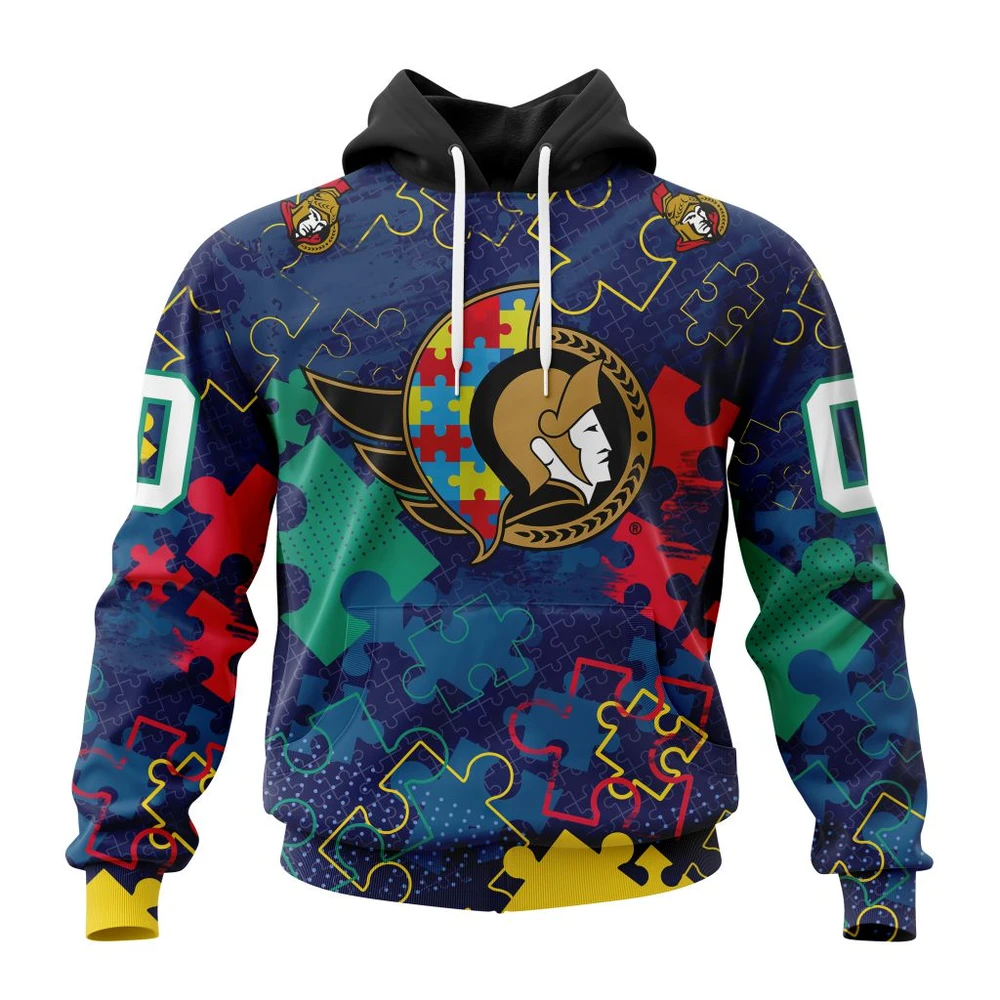 Hoodie NHL Ottawa Senators, Specialized Fearless Aganst Autism QTNHL080524A2623HD