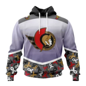 Hoodie NHL Ottawa Senators, Specialized Sport Fights Again All Cancer V0122 QTNHL080524A3354HD