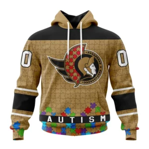 Hoodie NHL Ottawa Senators, Specialized Unisex Kits Hockey Fights Against Autism QTNHL080524A2654HD