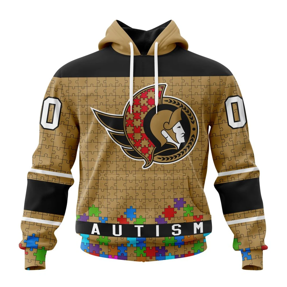 Hoodie NHL Ottawa Senators, Specialized Unisex Kits Hockey Fights Against Autism QTNHL080524A2654HD