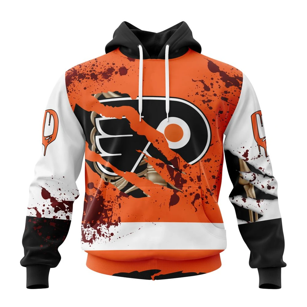 Hoodie NHL Philadelphia Flyers, Specialized Design Jersey With Your Ribs For Halloween QTNHL080524A3500HD