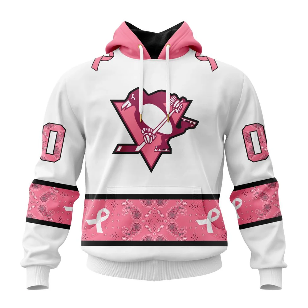 Hoodie NHL Pittsburgh Penguins In Classic Style With Paisley! In October We Wear Pink Breast Cancer QTNHL080524A1665HD