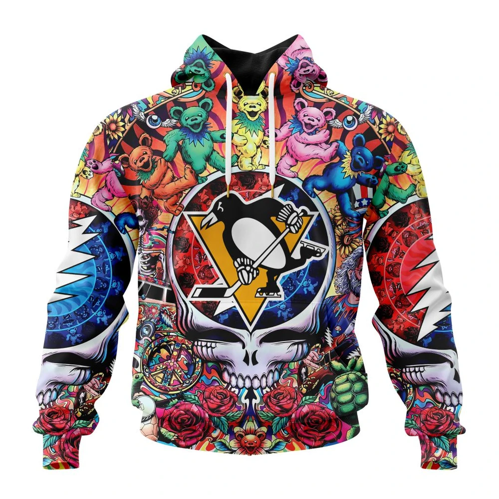 Hoodie NHL Pittsburgh Penguins Special Grateful Dead Design St2304 QTNHL080524A63HD