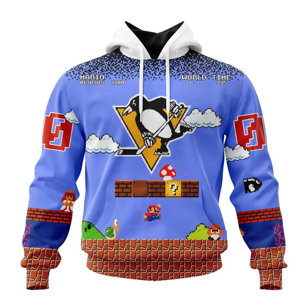 Hoodie NHL Pittsburgh Penguins Special Kits With Super Mario Game Design QTNHL080524A2442HD