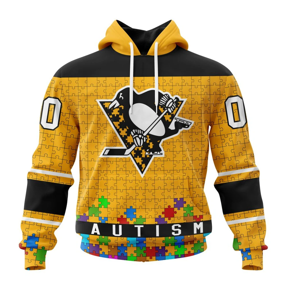 Hoodie NHL Pittsburgh Penguins, Specialized Unisex Kits Hockey Fights Against Autism QTNHL080524A2652HD