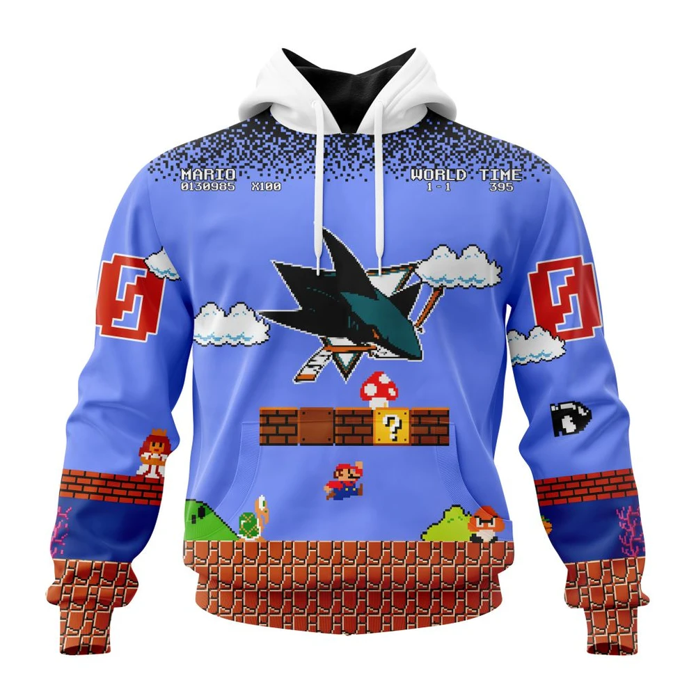 Hoodie NHL San Jose Sharks Special Kits With Super Mario Game Design QTNHL080524A284HD