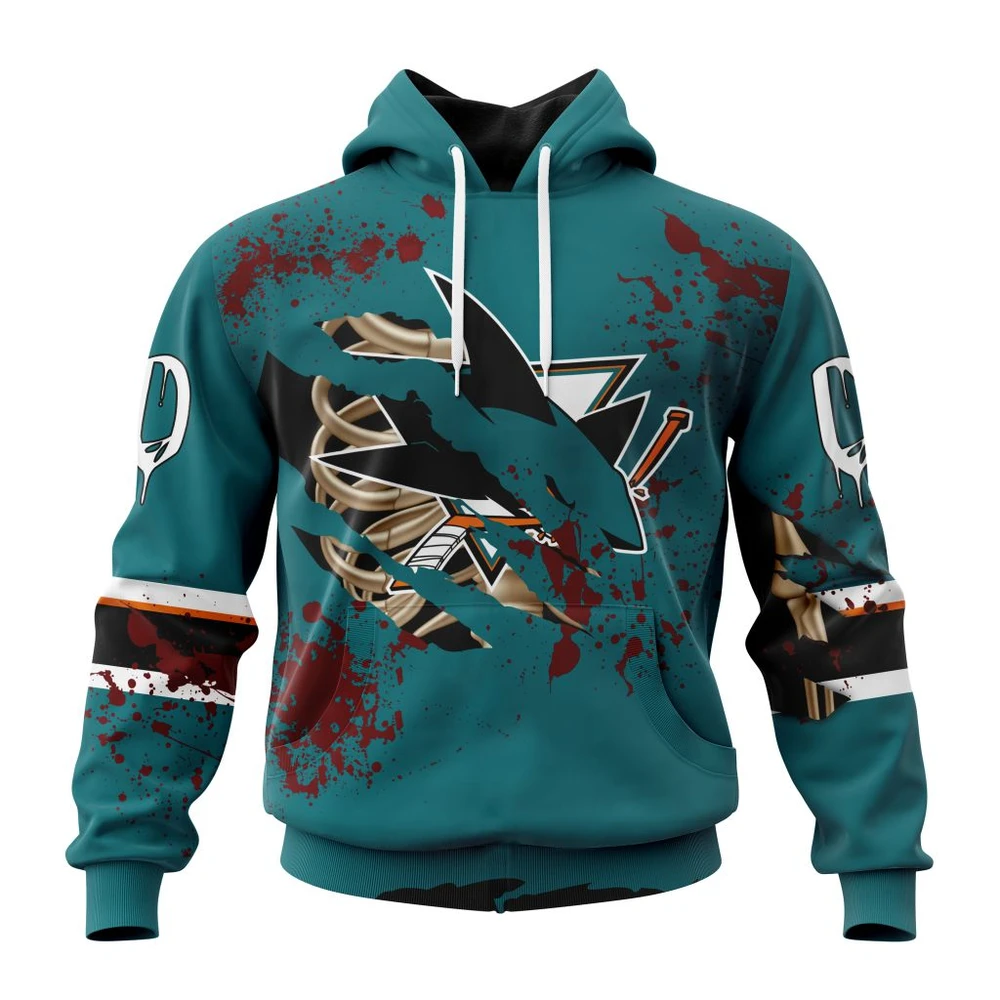 Hoodie NHL San Jose Sharks, Specialized Design Jersey With Your Ribs For Halloween QTNHL080524A3498HD