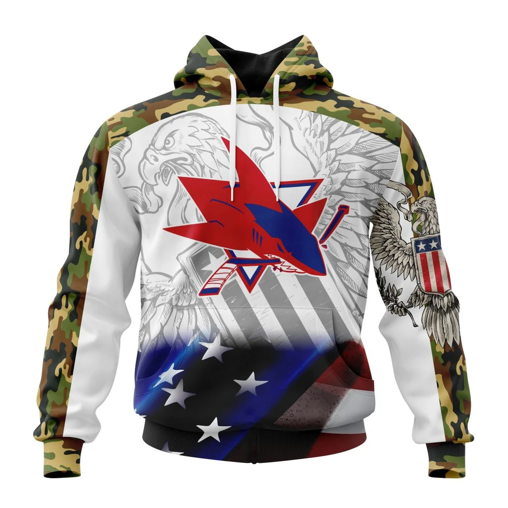 Hoodie NHL San Jose Sharks, Specialized Design With Our America Flag And Our America Eagle QTNHL080524A3440HD