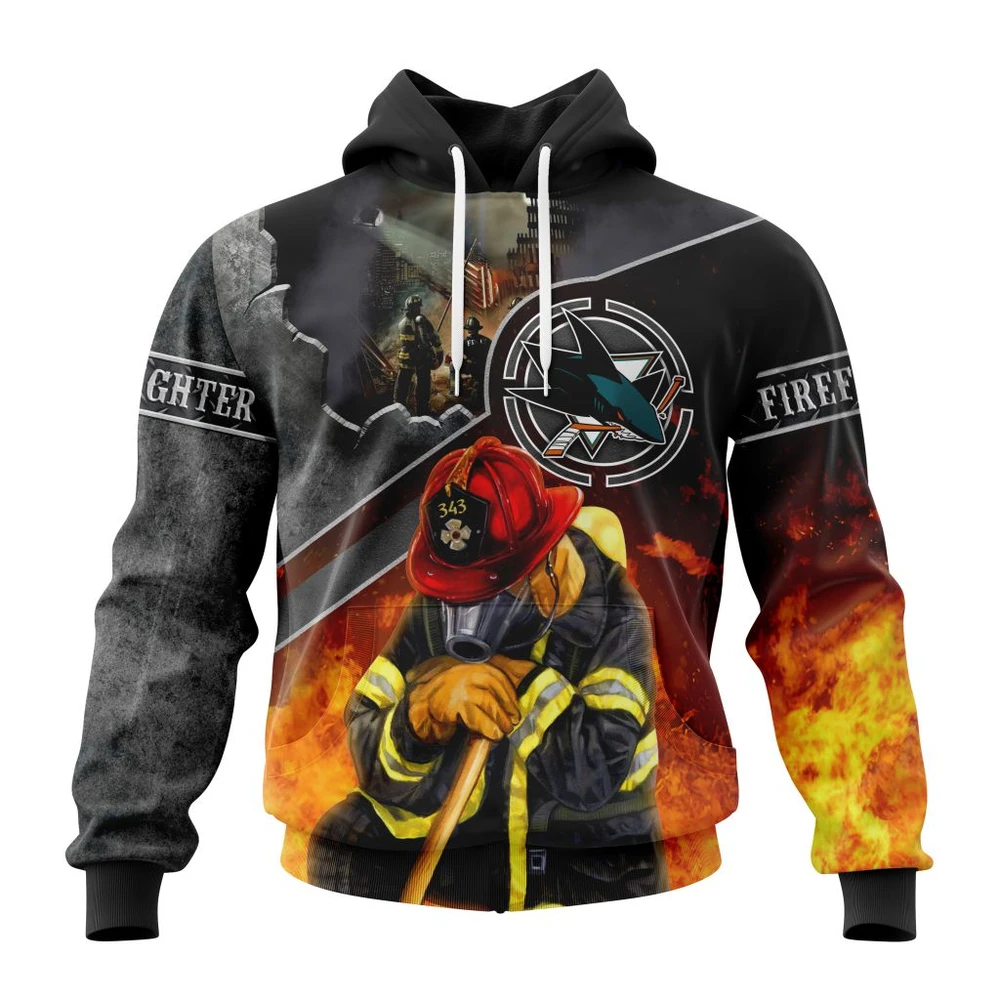 Hoodie NHL San Jose Sharks, Specialized Kits To Honor Firefighter In Patriot Day We Will Never Forget QTNHL080524A3723HD