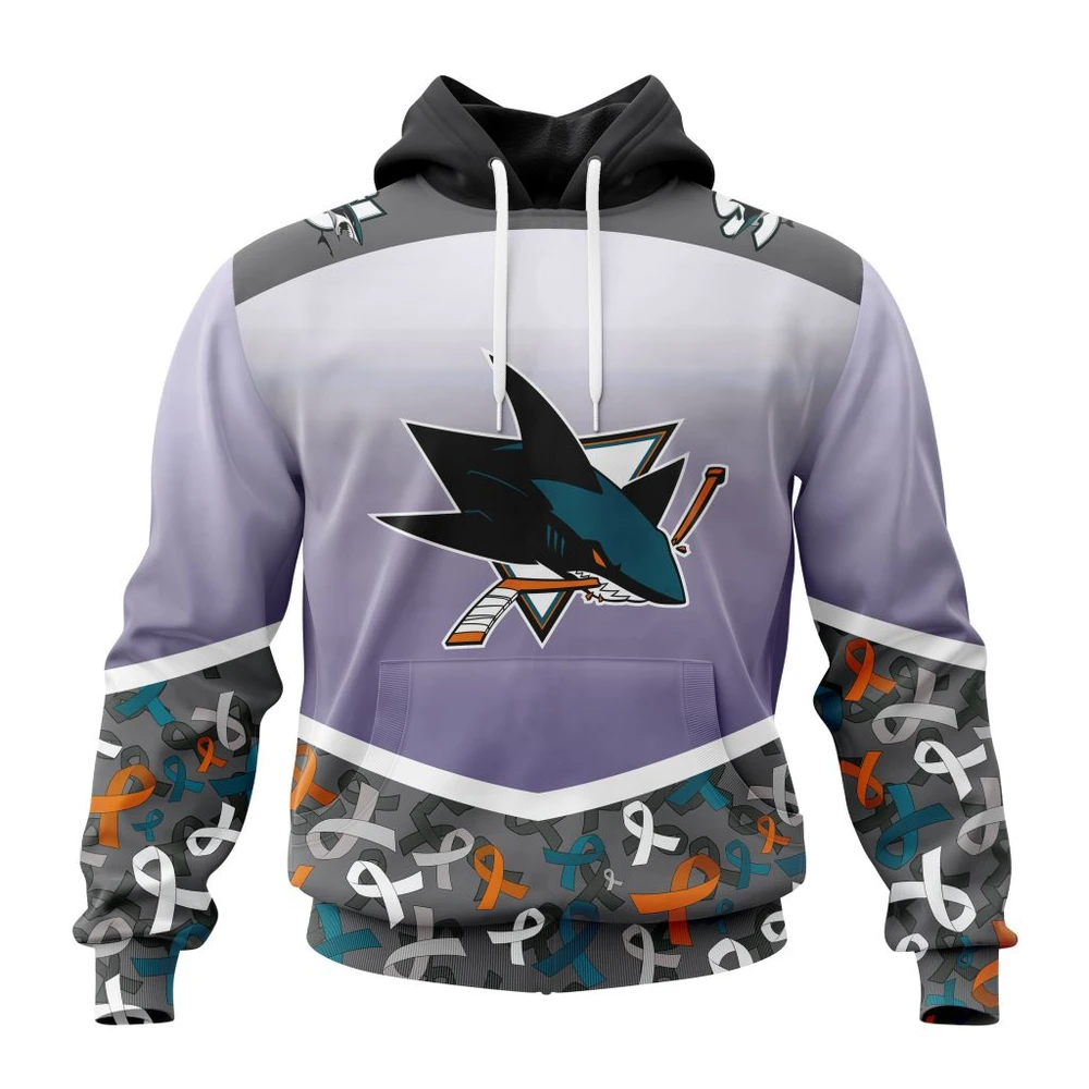 Hoodie NHL San Jose Sharks, Specialized Sport Fights Again All Cancer V0122 QTNHL080524A3351HD
