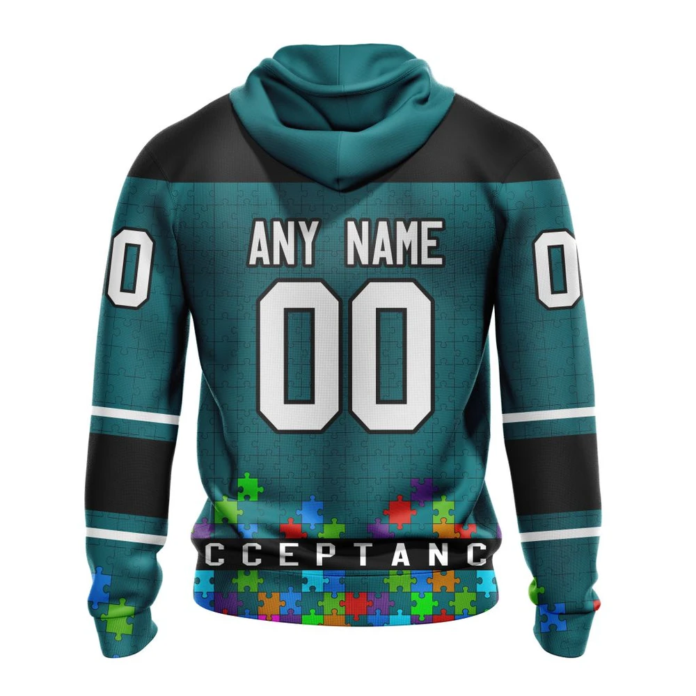 Hoodie NHL San Jose Sharks, Specialized Unisex Kits Hockey Fights Against Autism QTNHL080524A2651HD - Image 2